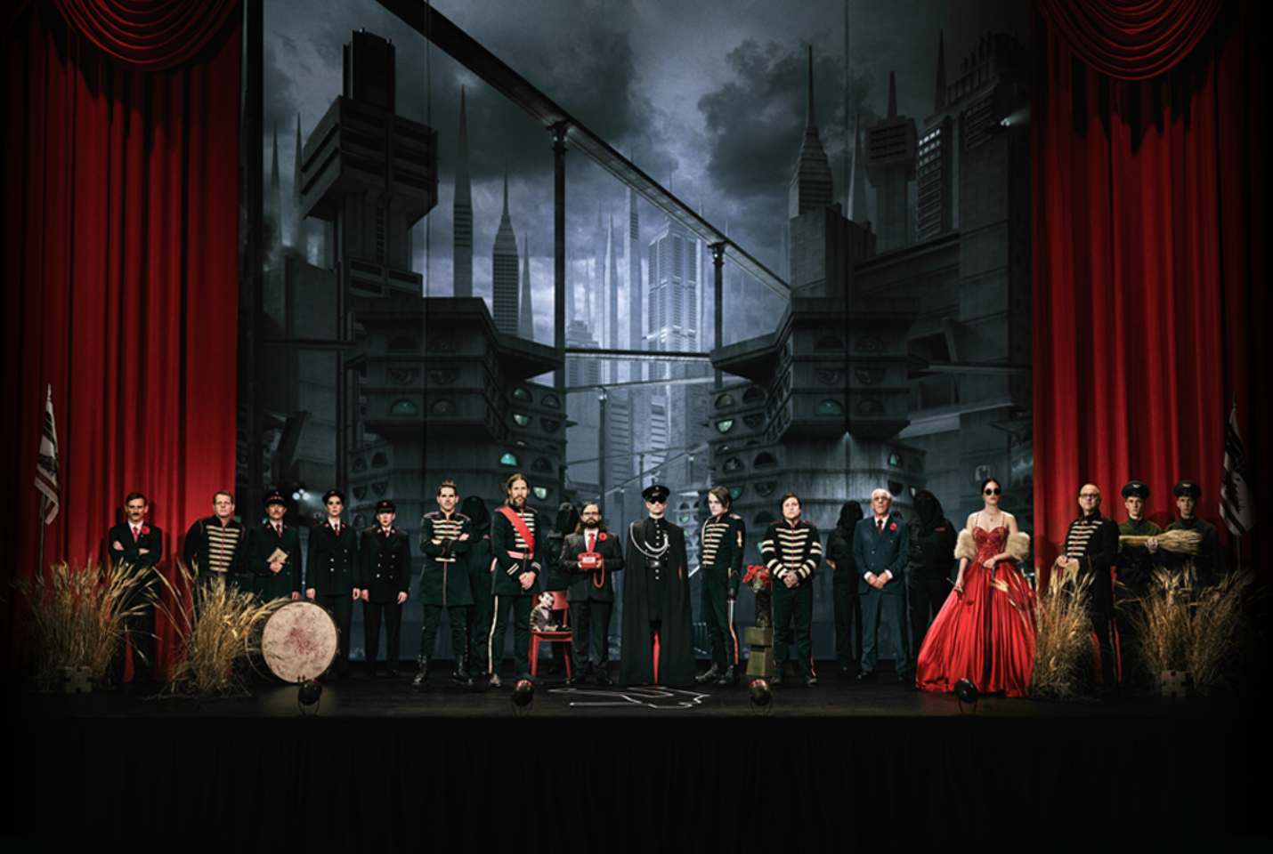 group of people on a stage in military uniforms